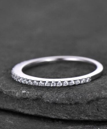 Sterling silver ring/Cubic Zirconia wedding band/CZ wedding ring/stack ring/Thin Matching band/Half eternity ring/White gold plated