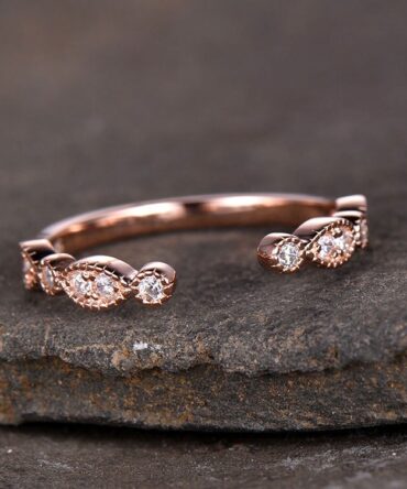 Sterling silver ring/Cubic Zirconia wedding band/CZ wedding ring/stack ring/Open Art Deco Matching band/Half eternity ring/Rose gold plated
