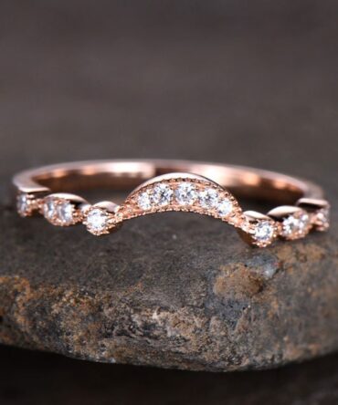 Sterling silver ring for women/Cubic Zirconia wedding band/CZ wedding ring/stackable ring/Matching band/Rose gold plated/curve half moon gap