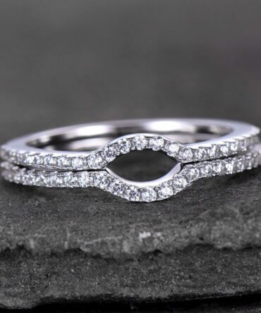 Sterling silver ring for women/Cubic Zirconia wedding band/CZ wedding ring/stackable ring/Matching band/Xmas gift/2pcs half moon gap ring