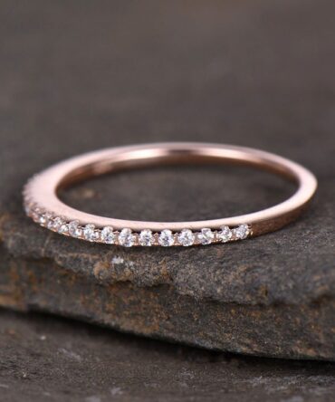 Sterling silver ring/Cubic Zirconia wedding band/CZ wedding ring/stack ring/Thin Matching band/Half eternity ring/Rose gold plated