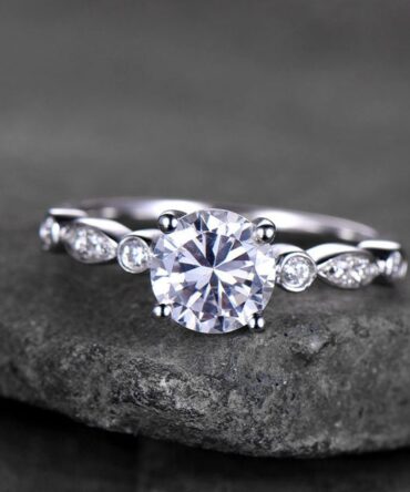 Sterling silver ring/Round cut Cubic Zirconia engagement ring/CZ wedding ring/stackable ring/promise ring/Xmas gift/White gold plated