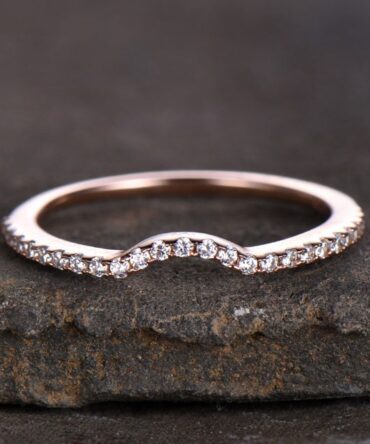 Sterling silver ring/Cubic Zirconia wedding band/CZ wedding ring/stackable ring/Matching band/rose gold plated/Curved half moon gap ring
