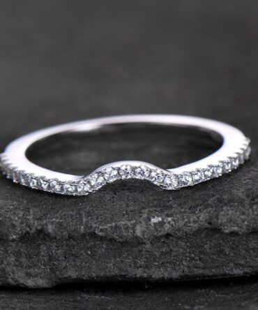 Sterling silver ring/Cubic Zirconia wedding band/CZ wedding ring/stackable ring/Matching band/white gold plated/Curved half moon gap ring