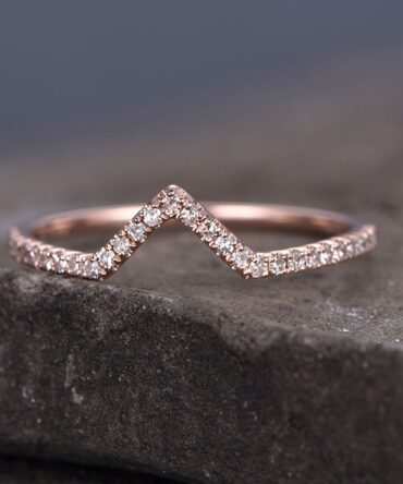 Sterling silver ring/Cubic Zirconia wedding band/CZ wedding ring/stackable ring/Matching band/rose gold plated/Curved Sharp V shape gap ring