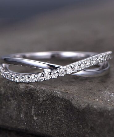 Infinity Sterling silver ring/Cubic Zirconia wedding band/CZ wedding ring/stackable ring/Matching band/Gift/Split shank/White gold plated
