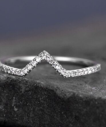Sterling silver ring/Cubic Zirconia wedding band/CZ wedding ring/stackable ring/Matching band/white gold plated/Curved half V gap ring