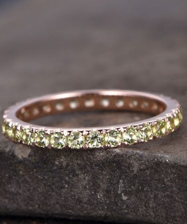 Full eternity Sterling silver ring/Green Peridot Weddingring/Anniversary ring/stackable ring/promise ring/rose gold plate/custom design gems
