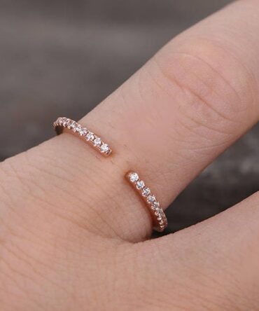 Sterling silver ring/Cubic Zirconia wedding band/CZ wedding ring/line band/Open Art Deco Matching band/Full eternity ring/Rose gold plated