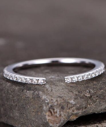 Open gap Sterling silver wedding ring/CZ wedding band/Bridal wedding ring/Thin band/Stack Matching band/Full eternity ring/Rose gold plated