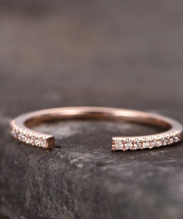 Sterling silver ring/Cubic Zirconia wedding band/open gap band//Art Deco Matching band/Half eternity ring/Rose gold plated/Petite Pave