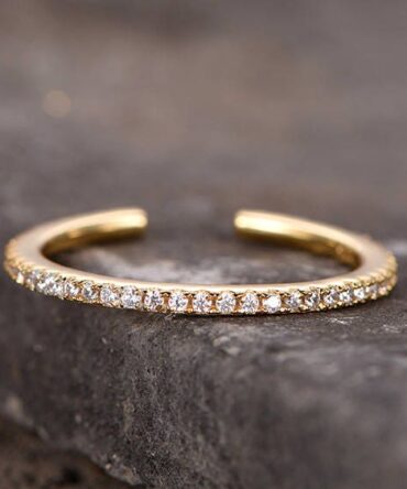 Sterling silver wedding ring/CZ bridal wedding band/5mm open gap band/Art Deco Matching band/Full eternity ring/Rose gold plated/Petite Pave