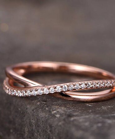 Infinity Sterling silver ring/Cubic Zirconia wedding band/CZ wedding ring/stackable ring/Matching band/Gift/Split shank/Rose gold plated