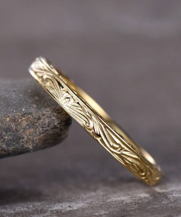Vintage Filigree Wedding Band Stacking Ring Antique Floral Wedding Ring Milgrain Matching Band Anniversary Ring Sterling Silver Gold Plated