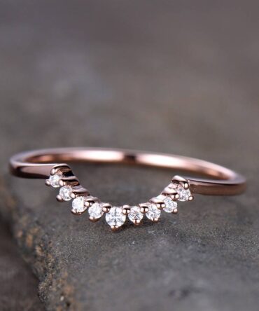 Crown Wedding Band Curve Wedding Band CZ Wedding Ring Stacking Ring Chevron Ring Rose Gold Plated Sterling Silver Anniversary Ring