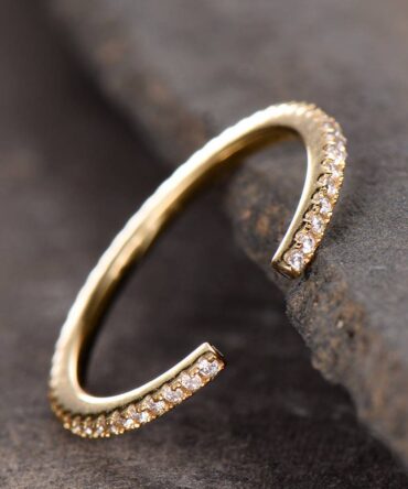 Unique Wedding Ring Open Ring Eternity Band Stacking Ring CZ Wedding Band Sterling Silver Matching Band Yellow Gold Plated