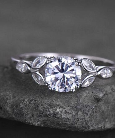 Sterling silver ring/Round cut Cubic Zirconia engagement ring/CZ wedding ring/Three flower marquise/promise ring/Xmas gift/white gold plated