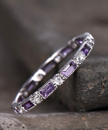 Amethyst Wedding Ring Amethyst Ring Full Eternity Ring 925 Sterling silver White Gold Plated February Birthstone Ring Purple Gemstone
