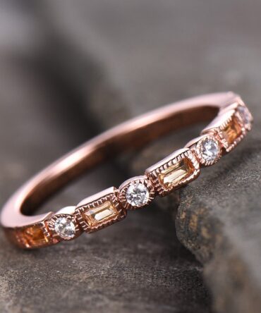 Citrine Wedding Band,Half Eternity Citrine Ring,Stacking Matching Band,Baguette Citrine Wedding Band,November Birthstone Ring, Gift for Her