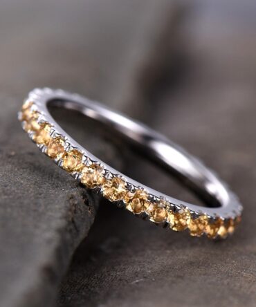Citrine Wedding Ring Yellow Citrine Ring Full Eternity Band White Gold Plated Sterling Silver Stackable Band Annniversary Ring