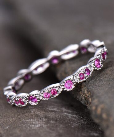 Ruby Wedding Ring,Natural Ruby,Eternity Ring,Full Eternity,Art Deco Band,Sterling silver,Matching Band,Stacking Ring