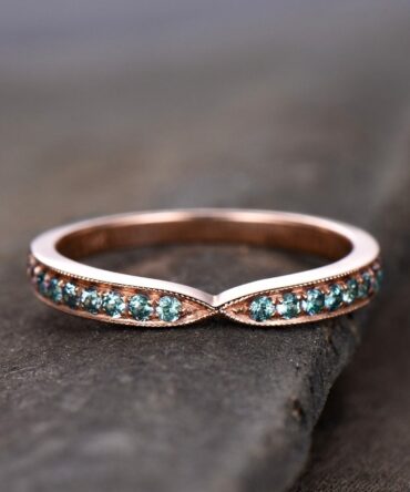 Alexandrite Ring Curve Wedding Band Chevron Ring Sterling Silver Eternity Band Stacking V Ring June Birthstone Rose Gold Plated
