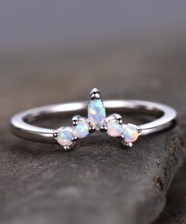 Opal ring,curve wedding band,crown wedding band,opal matching band,sterling silver ring,unique curved stacking band,Anniversary ring
