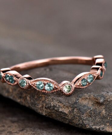 Art Deco Ring Alexandrite and Peridot Wedding Band Dlicate Ring June Birthstone Ring Rose Gold Plated Anniversary Gift