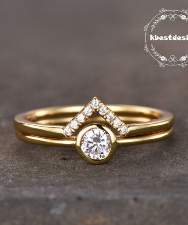 Sterling Silver Ring Set,Minimalist Wedding Ring Set,Stackable Rings,Delicate Rings,Dainty Diamond Simulant Ring Set, Bridal Set