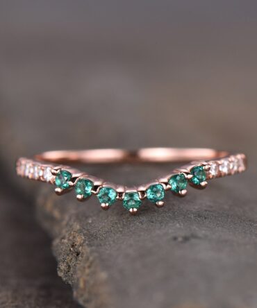 Dainty Emerald Ring May Birthstone Ring Emerald Silver Ring Curve Stacking Ring Gemstones Ring CZ Diamond Wedding Band Anniversary Gift