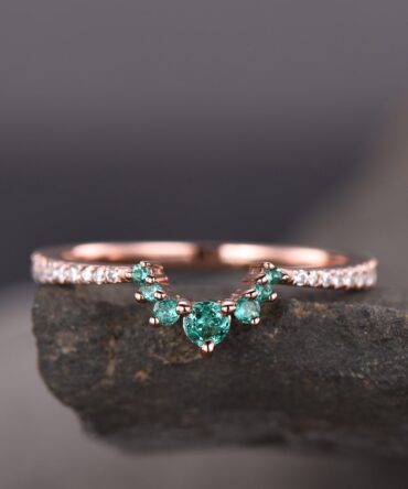 Emerald Crown Ring CZ Diamond Eternity Band Sterling Silver Emerald Ring Cluster Ring Stacking Emerald Ring Gift for Her