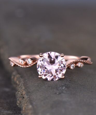 Morganite Engagement Ring, Pink Morganite Ring, Rose Gold Morganite Ring, Art Deco Band, Sterling Silver Ring, Promise Ring,Anniversary Gift