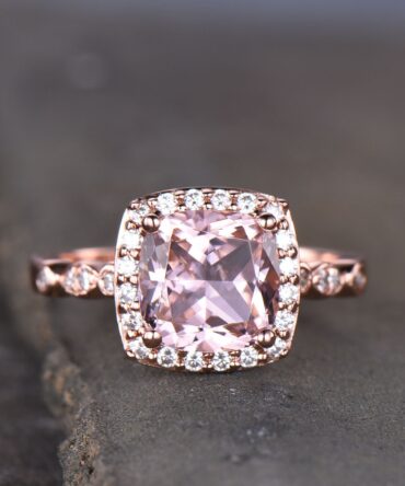 Morganite Engagement Ring, Pink Morganite Ring, Cushion Gemstone ring, Stackable Ring, Rose Gold Ring, Gift for Her, Bridal Ring, Silver