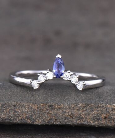 Tanzanite Ring, Sterling Silver Tanzanite Wedding Ring, Stacking Rings, Crown Curved Matching Band, Wedding Ring, Gold Ring, Stackable