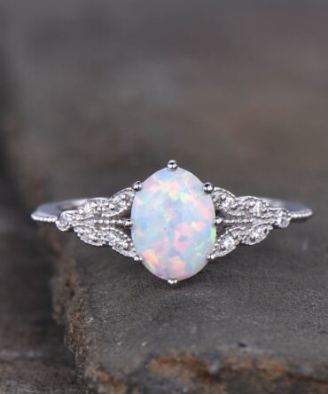 Oval Opal Ring, Vintage Opal Engagement Ring, White Opal Silver Jewelry, Gold Opal Ring, Women's Opal Ring, October Birthstone