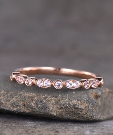 Morganite Ring, Gemstone Band, Thin Stacking Ring, Wedding Band Ring, Gold Ring, Delicate Ring, Art deco, Rose Gold Plated