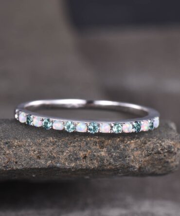 Dainty Opal Alexandrite Ring - Opal Stackable Wedding Band - 925 Sterling Silver - Minimalist Birthstone Ring - Stacking Ring - Gold Ring