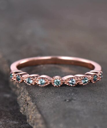 Alexandrite Ring, Art deco Half Eternity Band, Alexandrite Stacking Ring, June Birthstone Ring, Rose Gold Dainty Ring, Gift for her