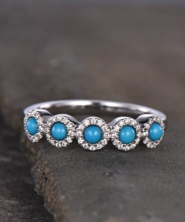 Turquoise ring, Silver Turquoise Ring, Five Stone Ring, Halo Ring, Statement Ring, Natural Turquoise, Statement Ring, Handmade Jewelry