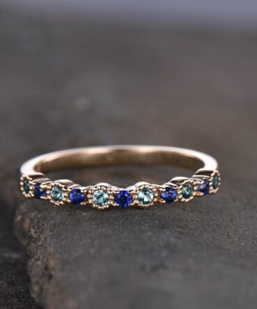 Alexandrite and Sapphire Ring, Alexandrite Ring, Gemstone Band, June Birthstone Ring, Rose Gold Ring, Anniversary Ring, Gift For Her