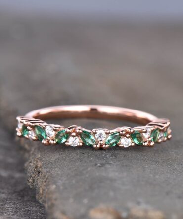 Vintage Emerald Ring, Emerald and CZ Ring, May Birthstone Ring, Rose Gold Emerald Ring, Emerald Stacking Ring, Gemstone Ring
