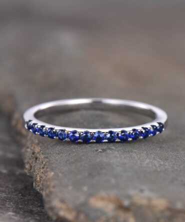 Half Eternity Sapphire Ring, Sapphire Wedding Band, Silver Sapphire Ring, Gemstone Band, Stacking Ring, Matching Band, Anniversary Gift