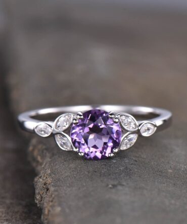 Amethyst Ring, February Birthstone, Amethyst Engagement Ring, Silver Ring, Amethyst Jewelry, Gemstone Ring, 14K White Gold