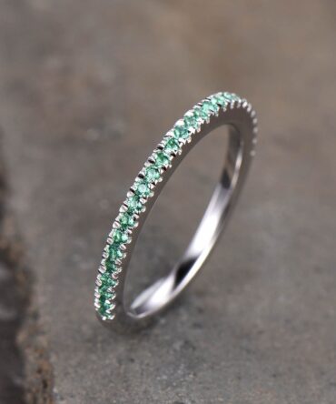 Half Eternity Emerald Band, Emerald Wedding Band, May Birthstone Ring, Dainty Stacking Ring, Silver Rings, Emerald Gold Ring, Gift for her