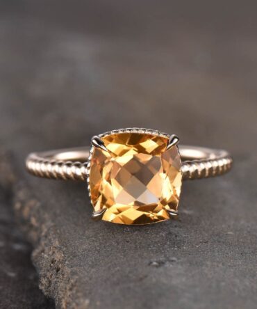Gold Citrine Ring, Citrine Engagement Ring, Gemstone Ring, November Birthstone, Citrine Jewelry, Twist Band Ring, Promise Gift for Women