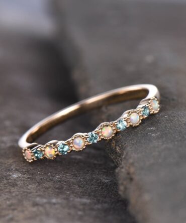 Alexandrite Opal Ring, Opal Wedding Ring, Gemstone Band, Unique Wedding Band, Stacking Ring, Gold Ring, Anniversary Gift