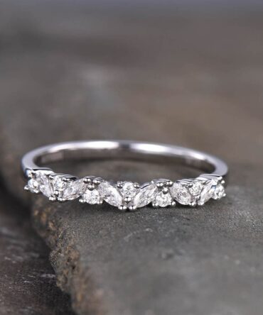 Vintage Stacking Eternity Marquise Round Simulated Diamond CZ Wedding Band Sterling Silver Ring Cluster Ring Wedding Ring Gift for her