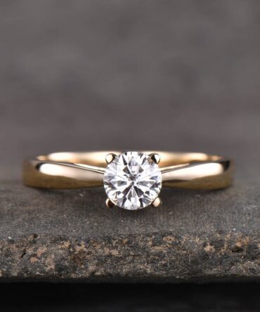 925 Sterling Silver Round Cut Solitaire CZ Engagement Ring Simulated Diamond Wedding Ring Promise Ring Bridal Ring Yellow Gold Plated