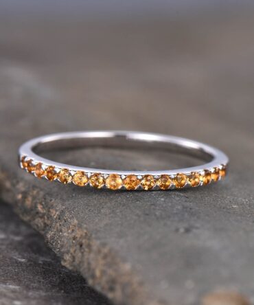 Half Eternity Citrine Ring 925 Sterling Silver Ring Citrine Wedding Band Stacking Ring Dainty Ring November Birthstone Gift for her