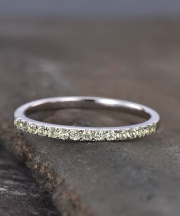 Half Eternity Peridot Wedding Band, 925 Sterling Silver Ring, Gemstone Band, Wedding Ring, Peridot Gold Ring, Pave Band, Gift for her